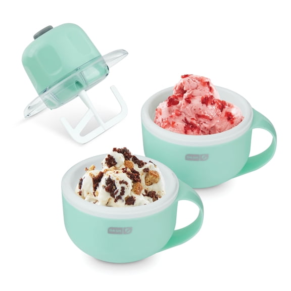 Dash My Mug Ice Cream Maker Machine: Multi-Purpose Soft Serve Ice Cream Machine with (2) Bowls for Homemade Gelato, Sorbet, Frozen Yogurt, Built-In Ingredient Chute, Easy to Clean and Store, Aqua