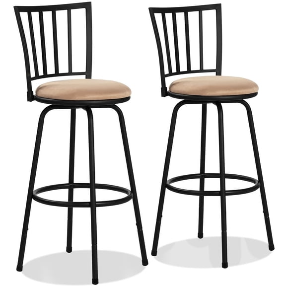 Straight Line Backrest Swivel Bar Stool Set Of 2, Adjustable 24-29 Inch