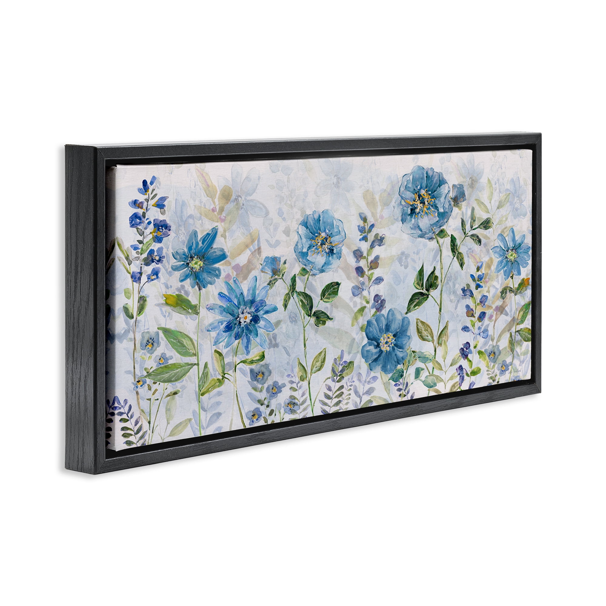 Stupell Industries Wild Blue Poppies Botanical & Floral Painting Black Floater Framed Art Print Wall Art, 31 x 14