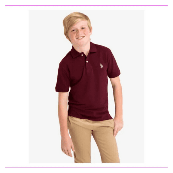 US Polo ASSN Boys Logo Pique Polo Shirt,Port Wine,L