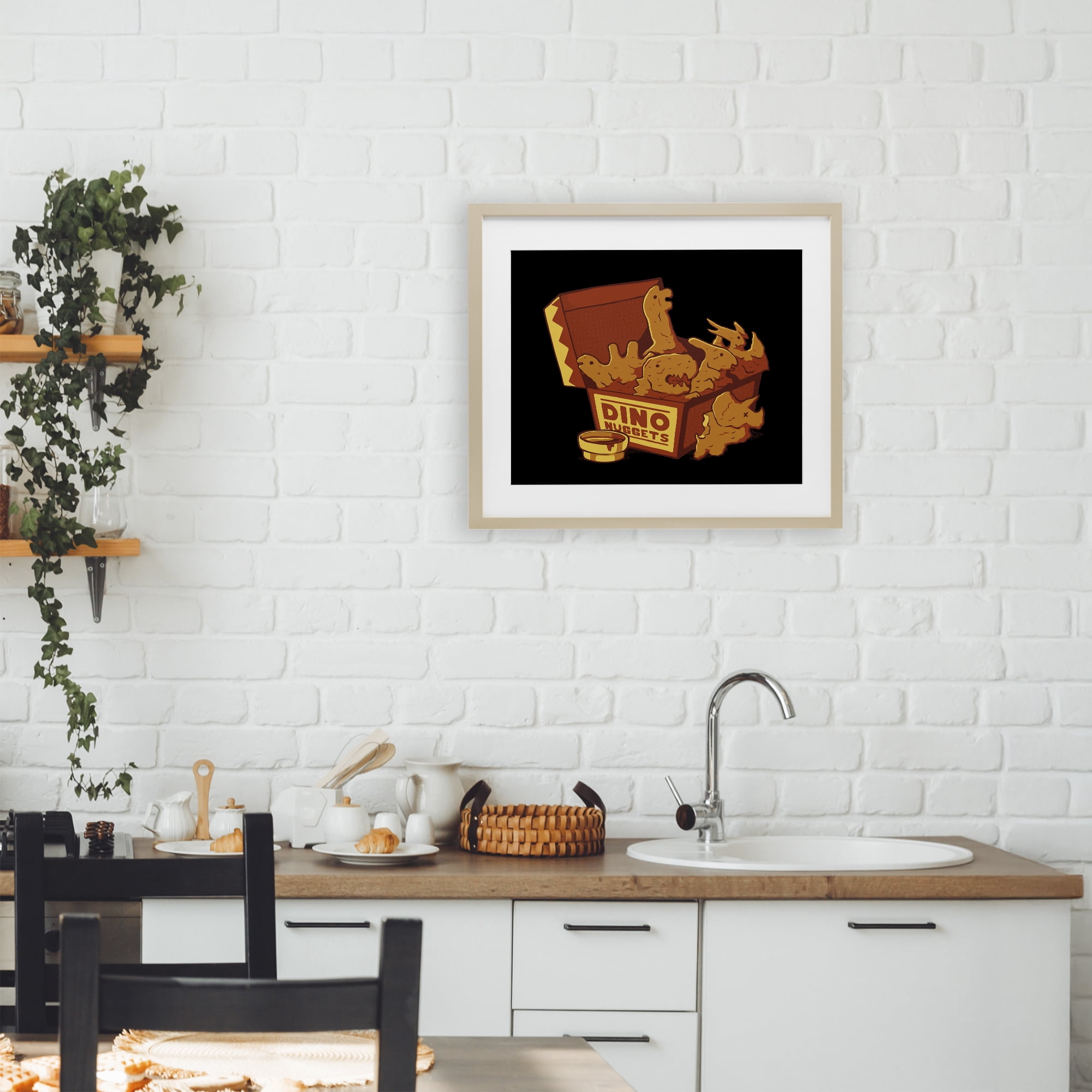 Stupell Industries Dino Nuggets with Sauce Birch Framed Print Under Glass, design by Tobe Fonseca