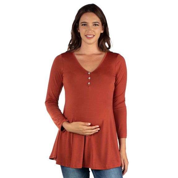 24seven Comfort Apparel Flared Long Sleeve Henley Maternity Top