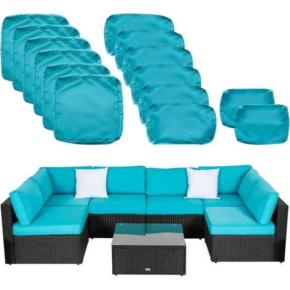 7 PCs Outdoor Patio Wicker Sofa Chair Washable Cushions Pillow Replacement Covers for Seat and Back, Turquoise