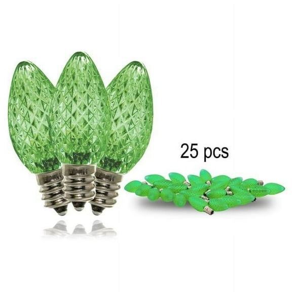 Queens of Christmas C7-SMD-RETRO-GR-25 C7 Dimmable SMD LED Retrofit Bulbs, Green - Pack of 25