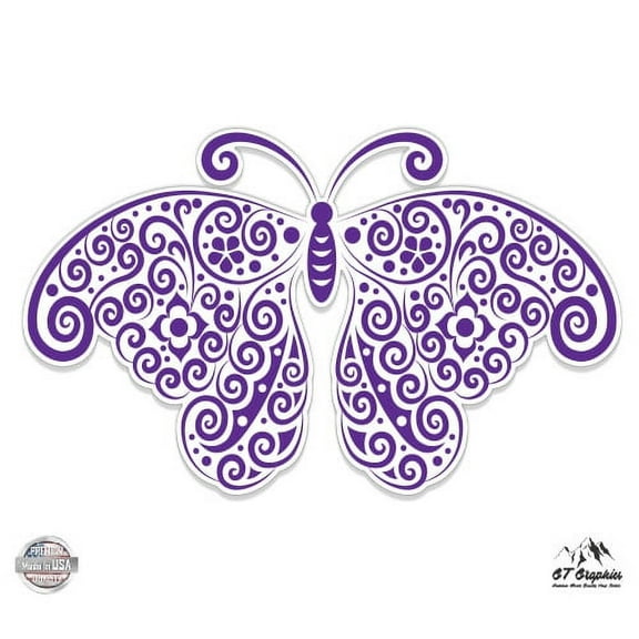 Fancy Butterfly Purple - 3" Vinyl Sticker - For Car Laptop I-Pad Phone Helmet Hard Hat - Waterproof Decal