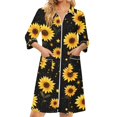 thumbnail image 3 of Zipper Lightweight Robes for Women Loose Fit Summer Housecoats for Women Zip Up Front 3/4 Sleeve Knee Length Sunflower Print Loose Fit Bathrobe Nightgown with Pockets Black S, 3 of 8