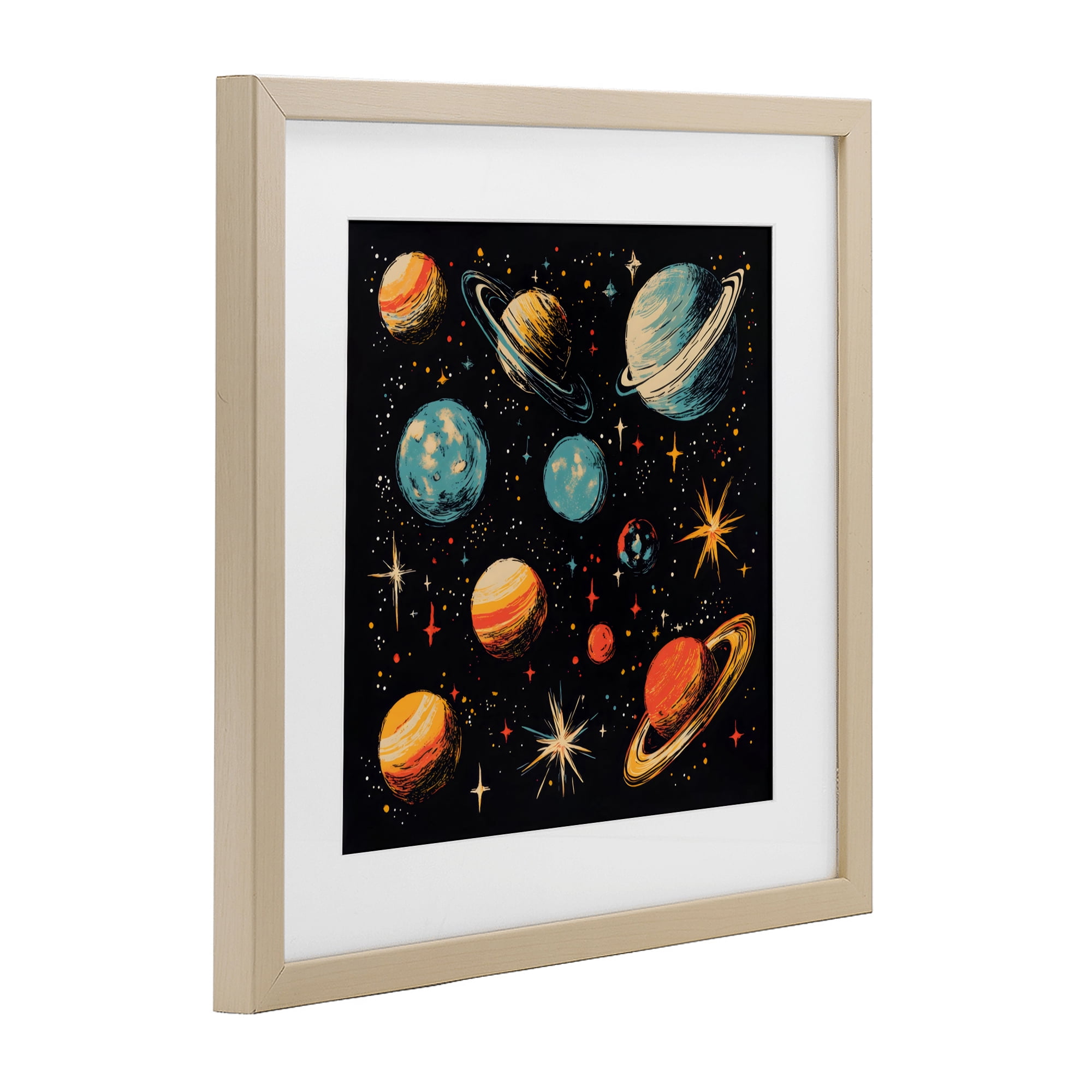 Stupell Industries Colorful Retro Planets Birch Framed Print Under Glass, design by Creative Studio