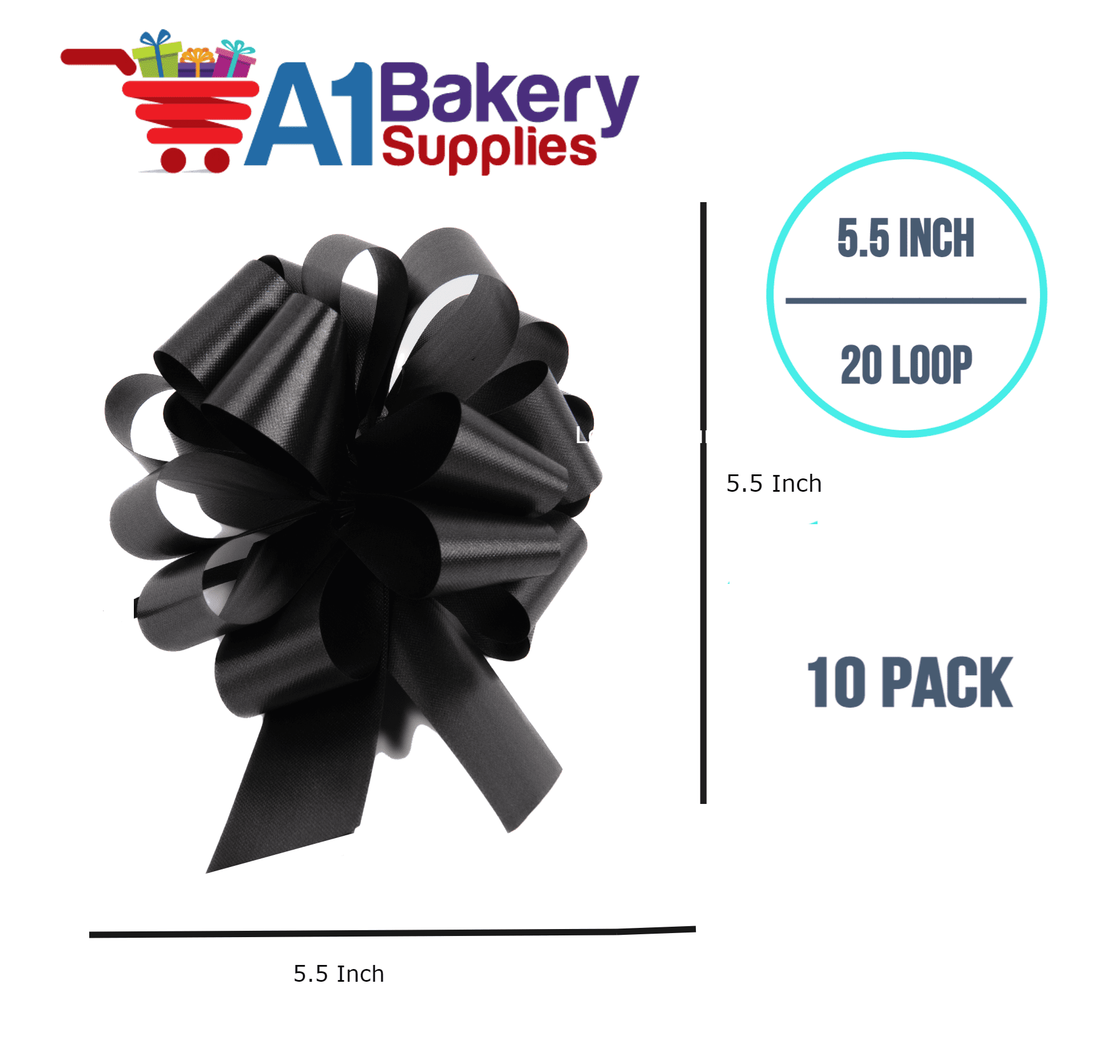 A1BakerySupplies Gift Wrap Christmas Wedding Gift Wrap Pull Bows Pull String Bows 5.5 Inch 20 Loop - Set of 10 (Black)