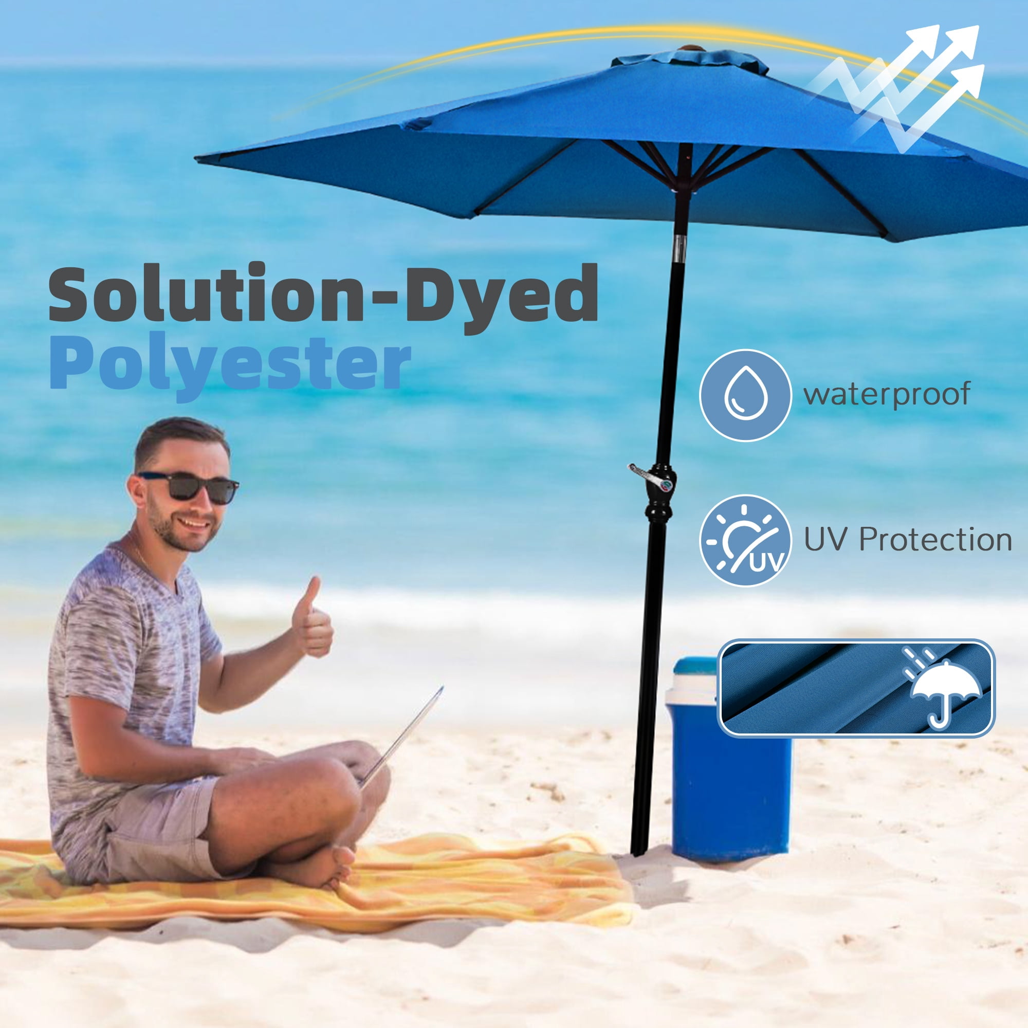 FlexWave 9FT Outdoor Market Patio Umbrella, UV-Resistant Sunshade，with Push Button Tilt & Crank, for Garden, Deck, Poolside