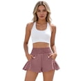 thumbnail image 6 of Women Flowy Athletic Shorts High Waisted Boho Ruffle Running Workout Shorts Smocked Shorts with Pockets, M, 6 of 8
