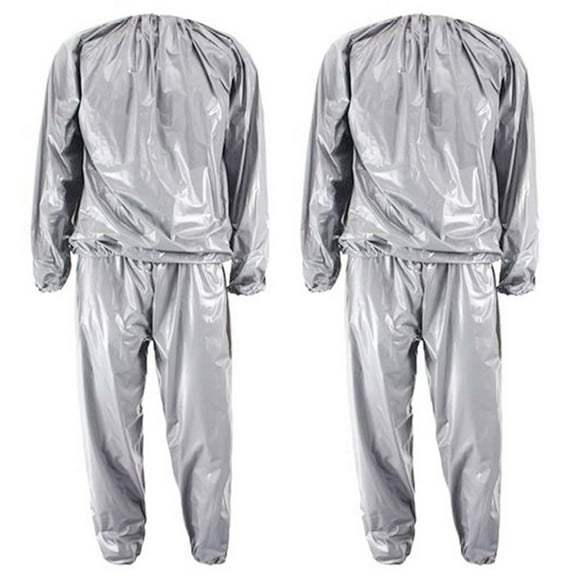 2X Heavy Duty Fitness Weight Loss Sweat Sauna Suit Exercise Gym Anti-Rip Silver L