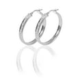 thumbnail image 3 of Brilliance Fine Jewelry Rhodium Plated Sterling Silver Classic Crystal Round Hoop Earring, Youth to Adult, 3 of 4