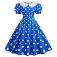 thumbnail image 2 of Womens Dresses Retro Short Sleeve Puff Sleeve A-Line Cocktail Dress Round Neck Polka Dots Printed Maxi Dress Elegant Shift Prom Dress（Blue,L）, 2 of 5