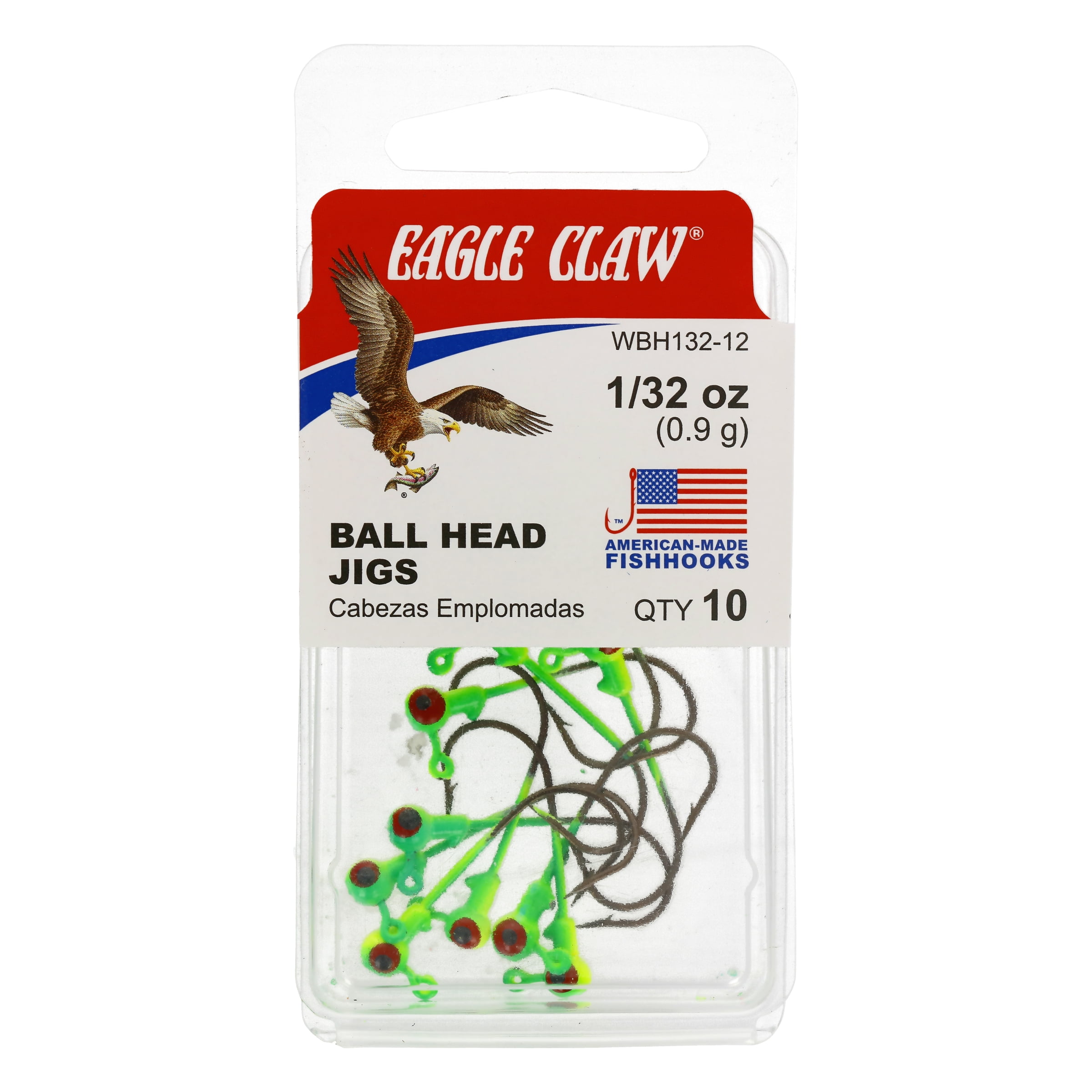(3 pack) Eagle Claw Ball Head Fishing Jig, Lime & Chartreuse with Bronze Hook, 1/32 oz., 10 Count