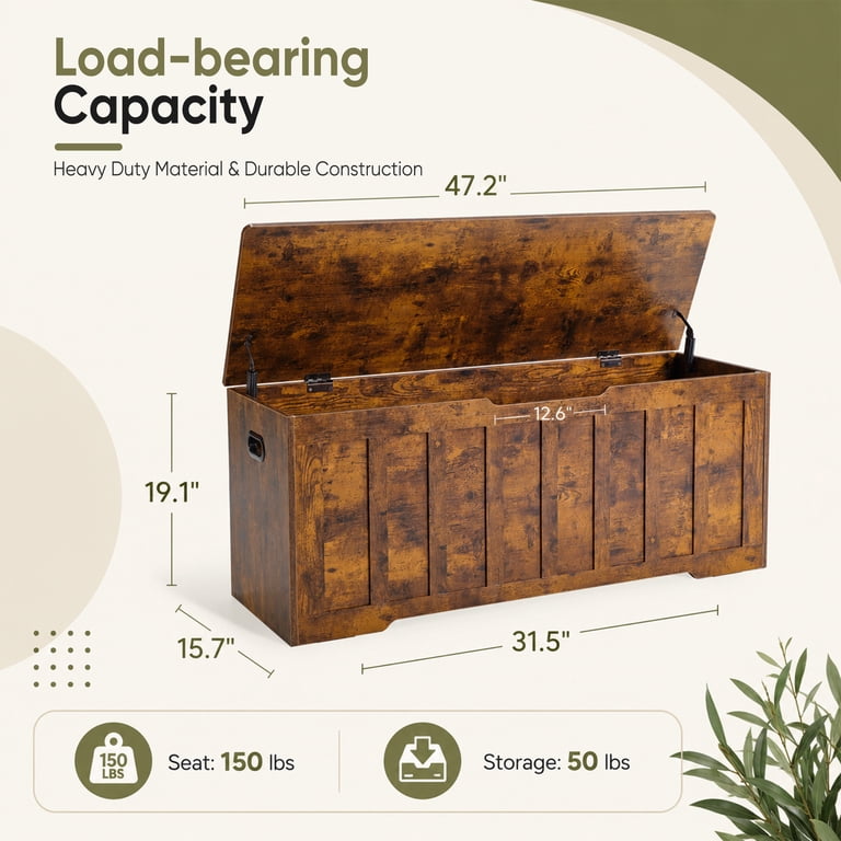 Gianna Wooden Storage Bench Rust Brown 47.2 x 15.7 x 19.1 in photo 2