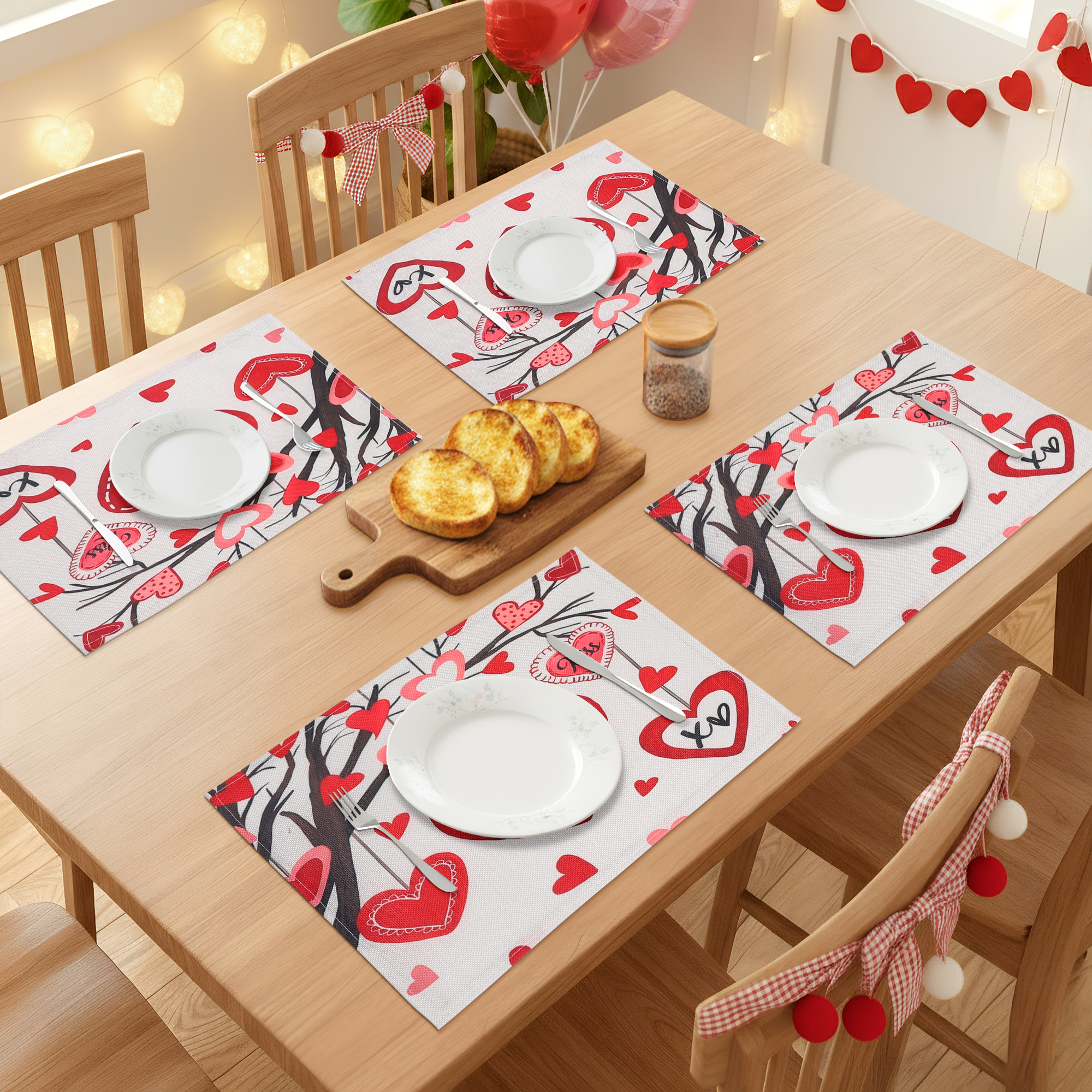 Unique Bargains Set of 6 Love Hearts Placemats for Dining Table Love