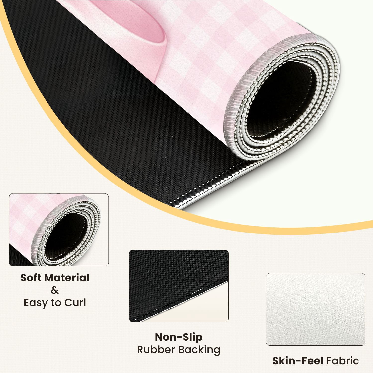 Mahjong Mat 31.5" x 31.5" Soft Pink Ribbon Bow Pastel Gingham Non-Slip Noise Reduction Mahjong Tiles Table Cover for Dominoes Poker Card Board and Tile Games