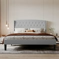 thumbnail image 3 of Bonsoir FULL Size Upholstered Traditional Low Profile Platform Bed Frame with Tufted Wing Back Headboard/No Box Spring Needed/No Bed Skirt Needed/ Linen Fabric Upholstery/Light Grey, 3 of 5