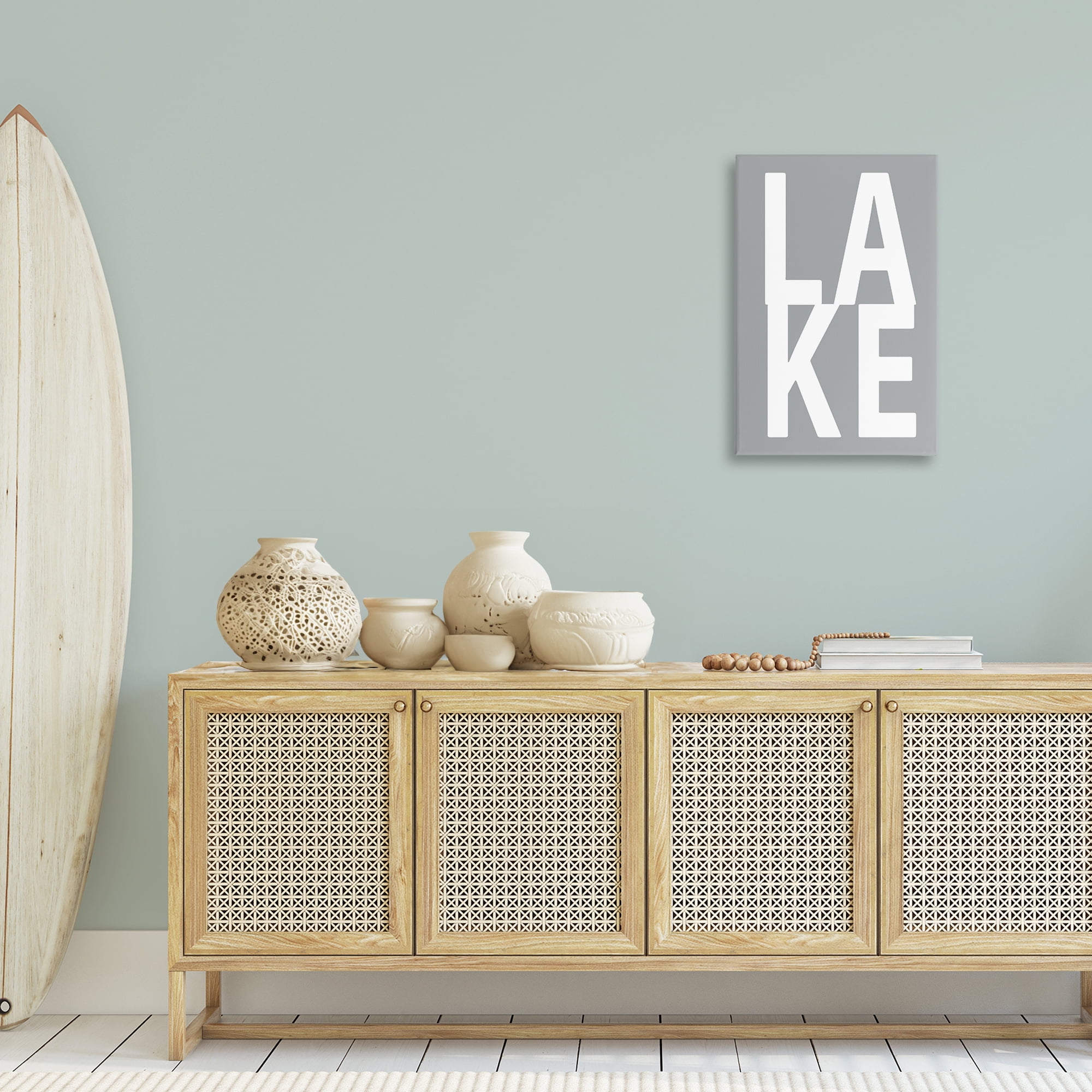 Stupell Industries Lake Word on Grey Typography Painting Gallery Wrapped Canvas Art Print Wall Art, 20 x 30
