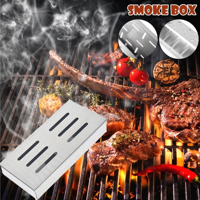 onlyliua Buscador de Regalos Caja Ahumadora de Acero Inoxidable para Asar Astillas de Madera, Ahumador de Carne para Barbacoa con Tapa Extraíble, Accesorios para Asar