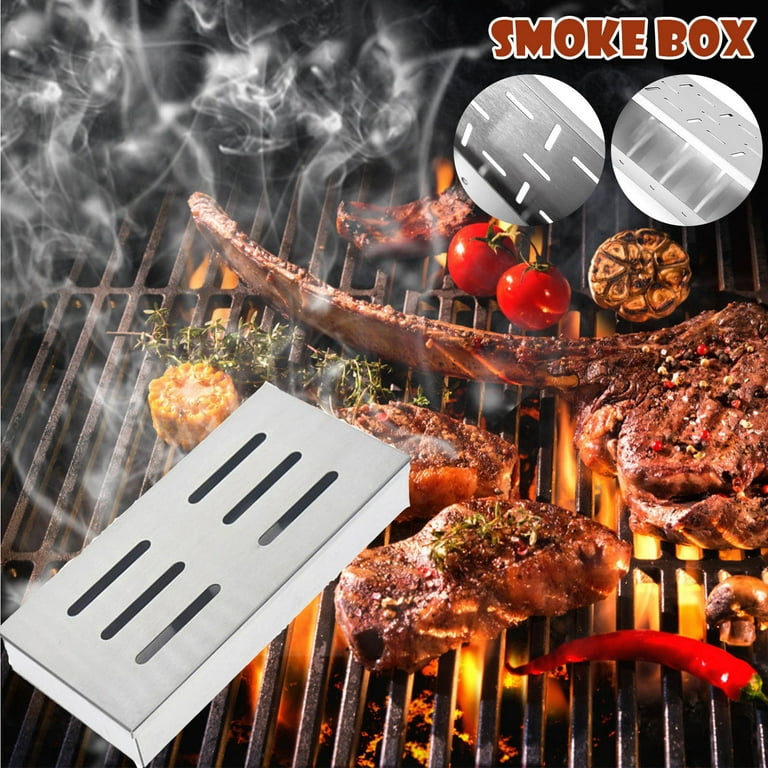 BBQ Grill Wood Chips Smoker Box + BBQ Grill Scraper + Magnetic Meat Smoking Guide Fits All Grills and Smokers