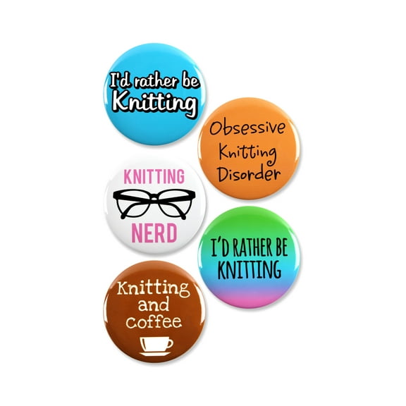 5 Pack - Nerdy Knitting Crafting Hobby Pinback Button Badges - 2.25 Inch