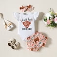 thumbnail image 4 of Usaibhir Baby Toddler Girls 3 Pcs Clothes Summer Outfits Set Ruffles Short Sleeve Top+Flower Print Shorts+Bow Hairband Set 0-18M, 4 of 12