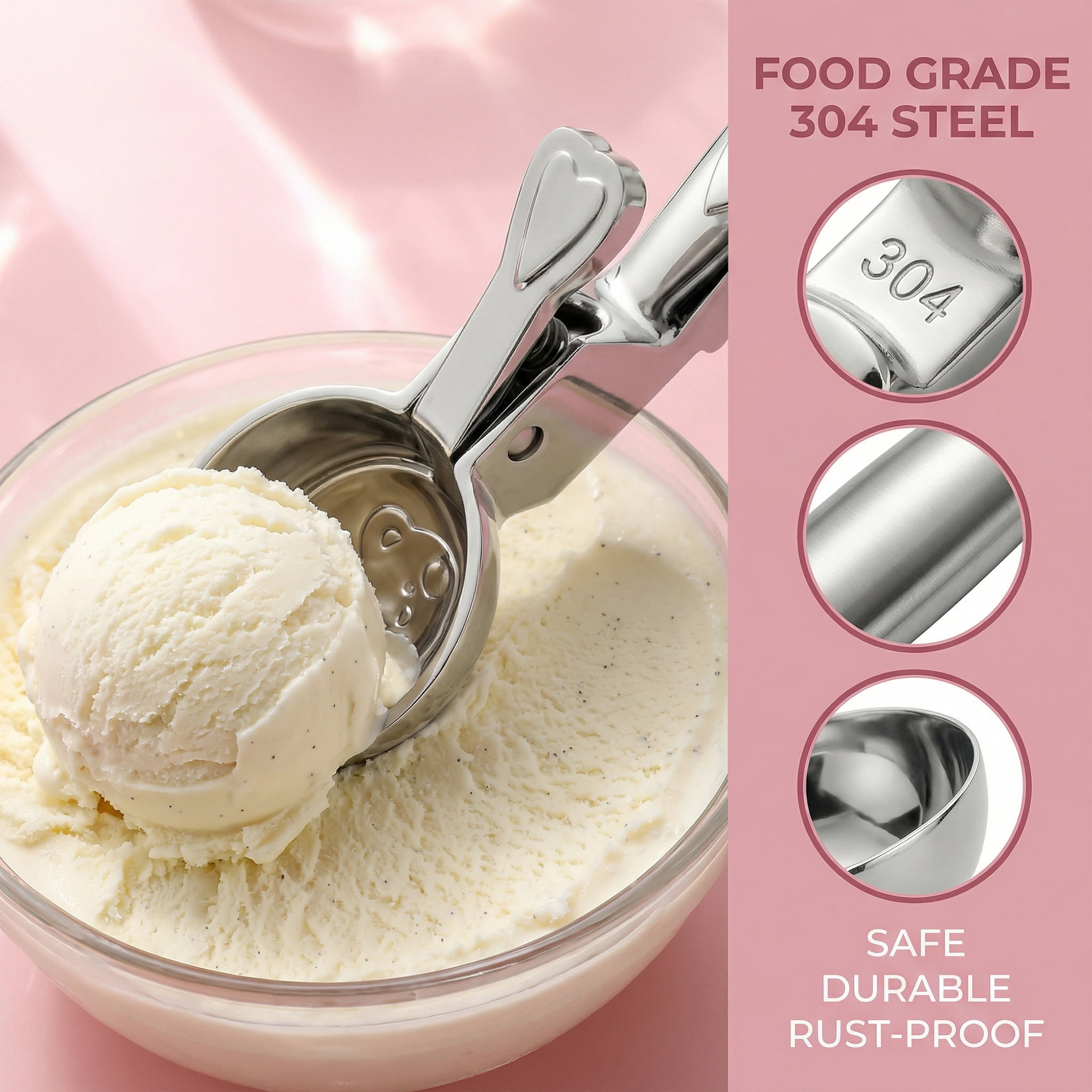 Unique Bargains Ice Cream Scoop 1 Pcs Zinc Ice Cream Scooper Silver A 7.1in