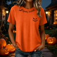 thumbnail image 2 of Pumpkin Bat Halloween Graphic T-Shirt for Women Round Neck Short Sleeve Casual Tunic Tops Fall Tees Orange S, 2 of 6