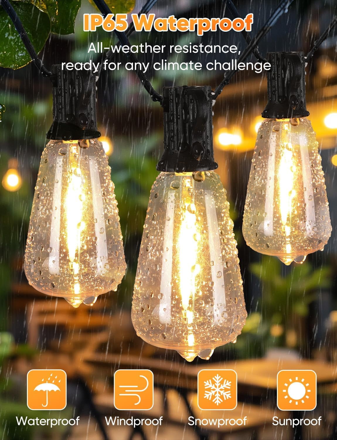 Nordic Hygge 50FT Outdoor String Lights with Remote, LED String Lights for Outside, 3 Modes 2 Timer Dimmable Outside Lighting