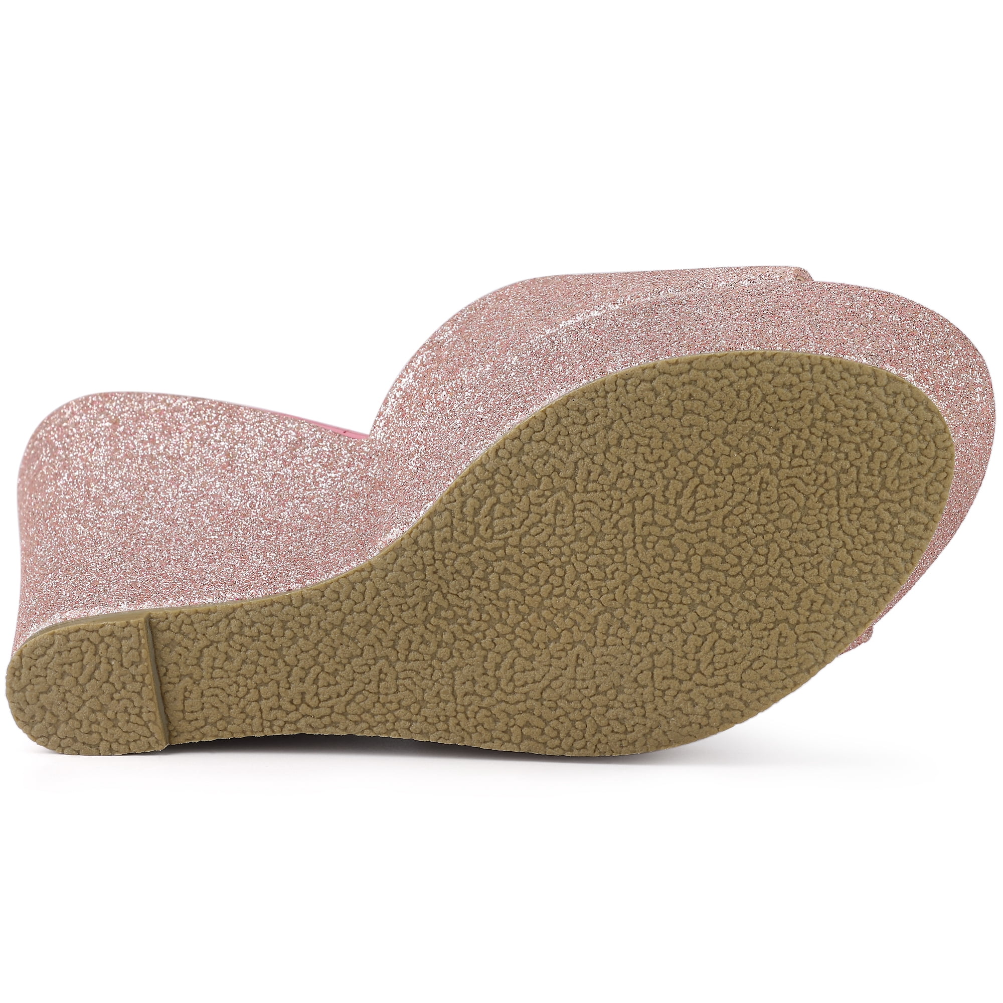 DARING DIVA Women's Glitter Platform Slip-on Wedge Heels Sandals Pink 7