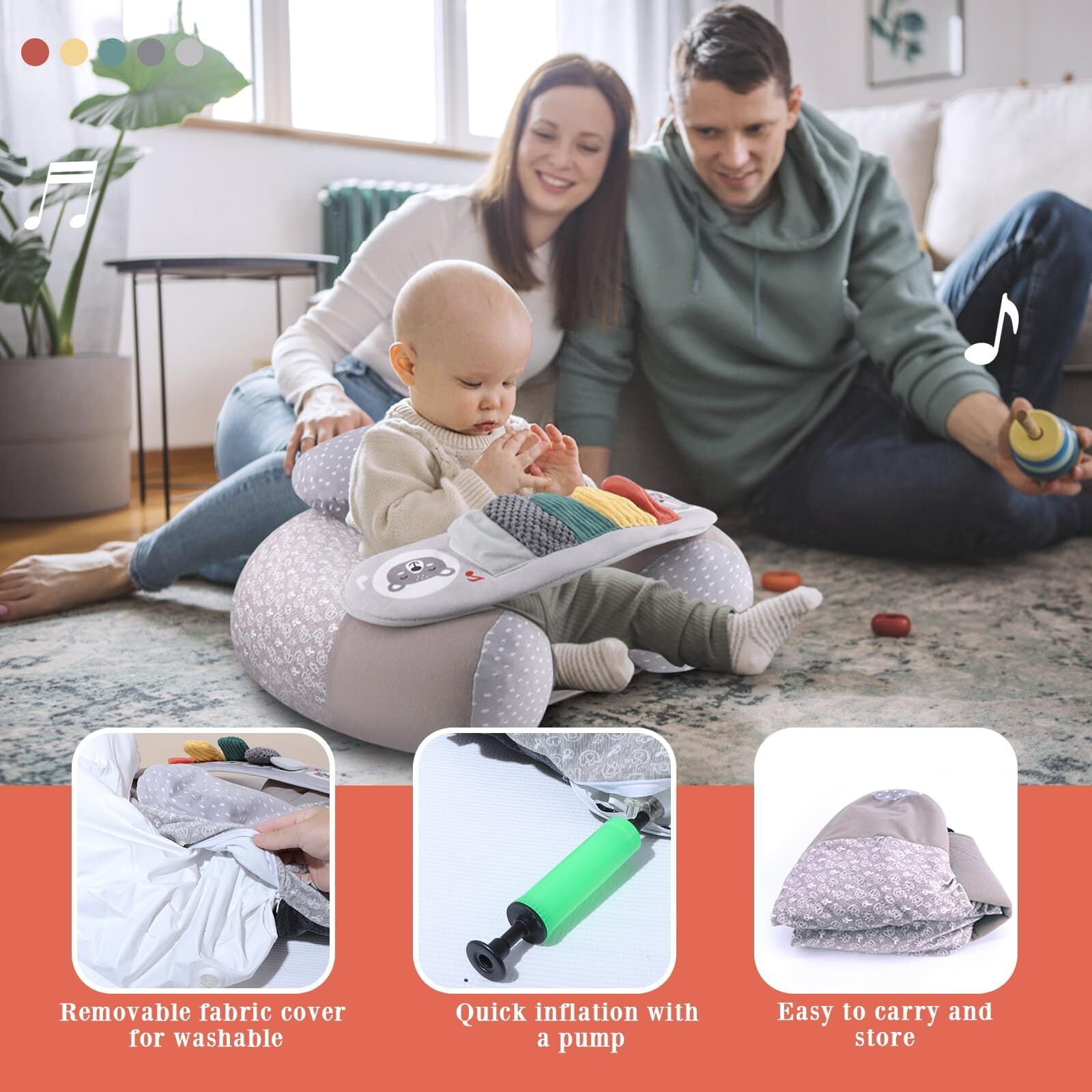 RoamReady Infant Inflatable Baby Chair with Non-Toxic PVC Cover and Sensory Tray, 3-36 Months