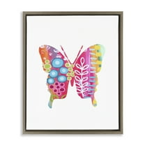 Stupell Industries Pink Florals Butterfly Animals & Insects Painting Brown Floater Framed Art Print Wall Art, 25 x 31