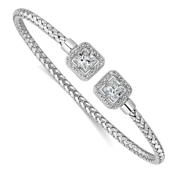 3.00mm 925 Sterling Silver Rhodium Plated Cubic Zirconia Polished Square Halo Cuff Bracelet Cuff Bracelet for Women