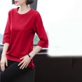 thumbnail image 4 of T Shirts for Women Plus Size Short Sleeved Round Neck Solid Color Loose T-shirt Red XXL, 4 of 6