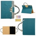 thumbnail image 1 of iPad 10.2 inch 2019 Handbag Case 7th Generation, Dteck Smart Multi-Angle Stand Magnetic PU Leather Bag Folio Cover with Handle Document Pocket Hand Strap Pencil [Auto Wake/Sleep], Green Denim, 1 of 6