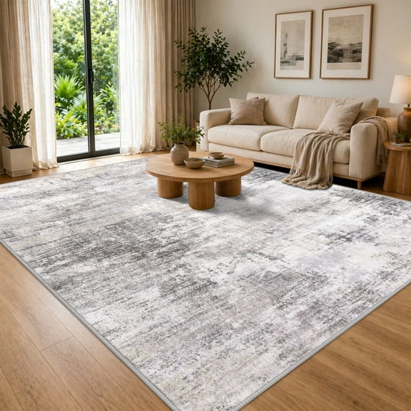 iOhouze Washable Rugs 8x10 for Living Room Modern Abstract Machine Washable Indoor Rugs Soft Carpet Rugs Non Slip Rug for Bedroom Dining Room Office Playroom, Ash Grey/Beige
