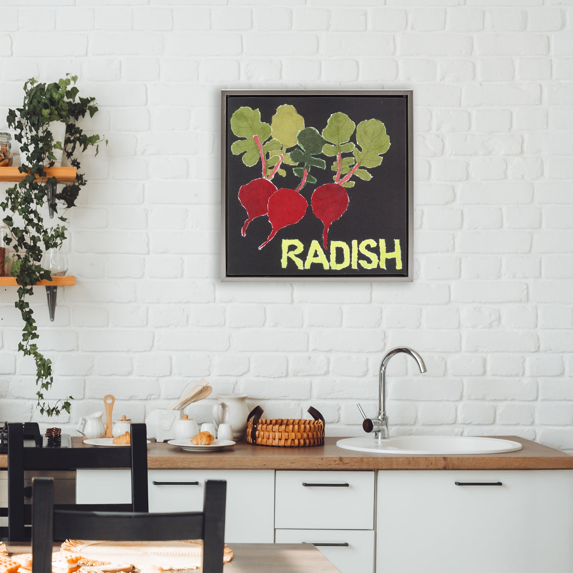 Stupell Industries Collaged Radish Vegetables Gray Framed Floater Canvas Wall Art, design by Nancy Overton
