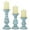 Light Blue Distressed Turned Pillar Solid Round S/3 6", 8", 10"H, variant on DecMode Traditional and Timeless Mango Wood Pillar Candle Holder Set of 3, 6", 8", 1"H, White/Rose Blush Finish