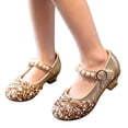 thumbnail image 4 of Gpaecead Girls Sequin Pearl Princess Dance Shoes Solid Color Non Slip Low Heel Performance Shoes For Kids, Gold, 4 of 8