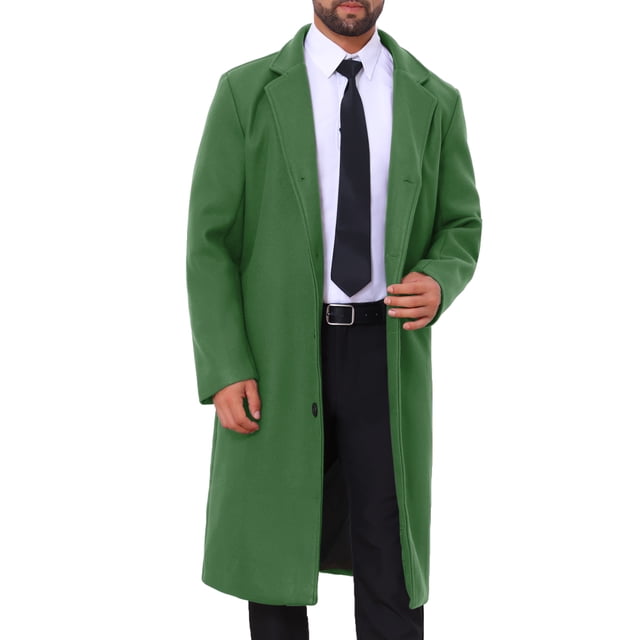 Abrigo de invierno Inspire Chic para hombres, abrigo de trench de solapa muesca de un solo botón, color verde-nuevo