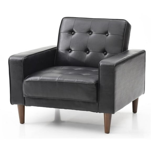 Pemberley Row Faux Leather Black Convertible Chair Rectangular Tufted 36" Unassembled