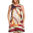 thumbnail image 1 of Bixox Robe Sans Manches à Imprimé Drapeau Ballon de Baseball pour Femmes avec Poches, Robe Décontractée Longueur Genou pour l'Été-3TG, 1 of 7