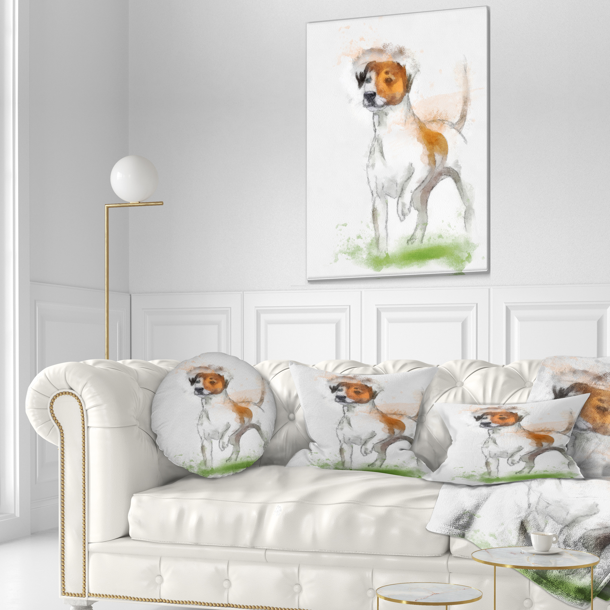 Designart Funny Dog Walking on Grass - Animal Throw Pillow - 12x20