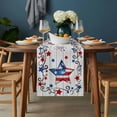 thumbnail image 2 of Independence Day Table Runner - 90 Inch Long, Kitchen Dining Table Runner Dresser Scarves, Red Blue Star Firework Wooden Grain Farmhouse Decor for Coffee Tables Wedding Party Banquet, 2 of 8