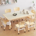 thumbnail image 3 of EuKer 7 Pcs Kids Table and Chairs, 47.2" x 23.6" Children Activity Table with Graffiti Desktop and Adjustable Height for Classroom, Daycare, Home, Natural, 3 of 8
