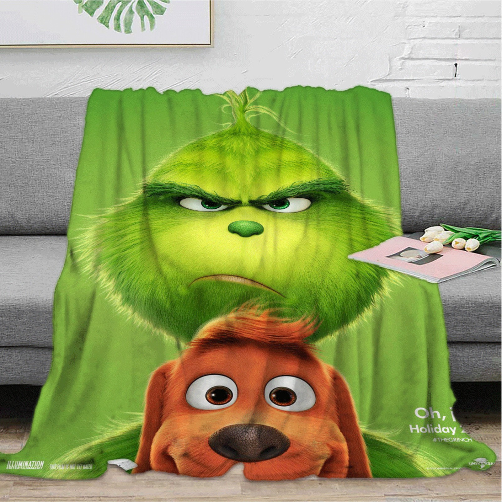 2024 Christmas Grinch Throw Blanket, Digital Printed Conditioning