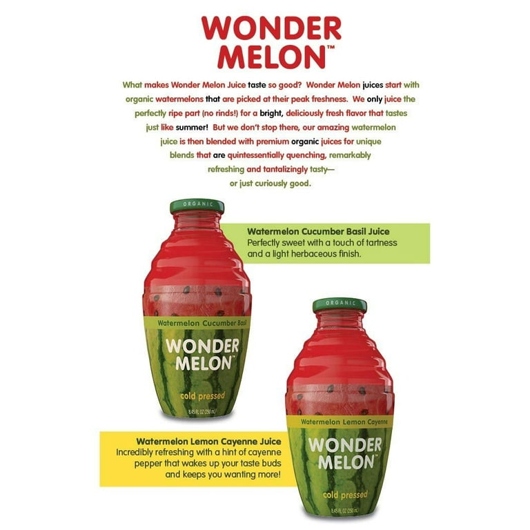 Wonder Melon Organic Watermelon Juice with Cucumber Basil,