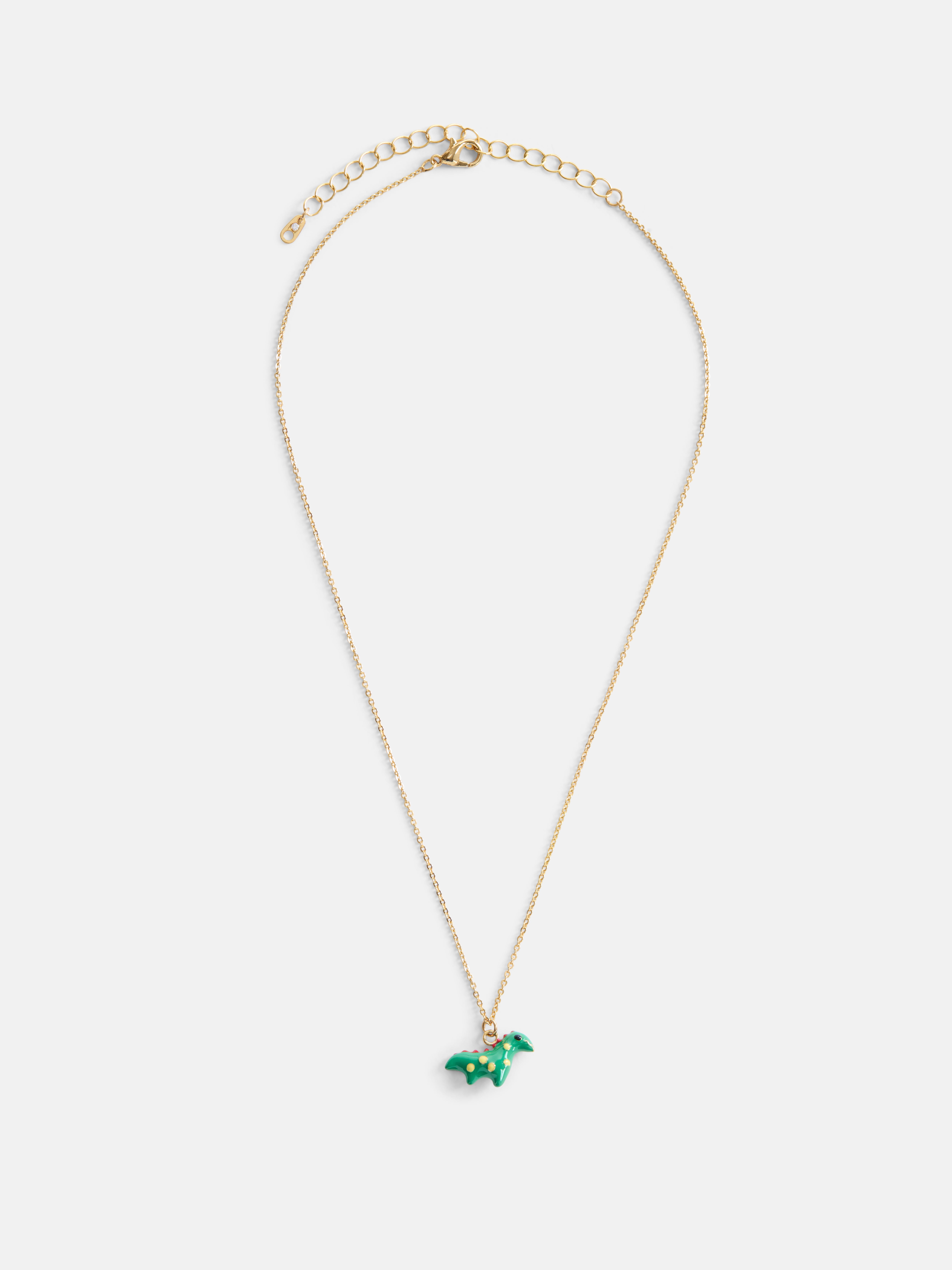 Free Assembly Women's Dinosaur Pendant Goldtone Necklace, 16" + 3" Extender