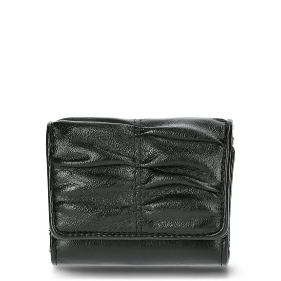 No Boundaries Women's Flap Ruched Wallet, Black